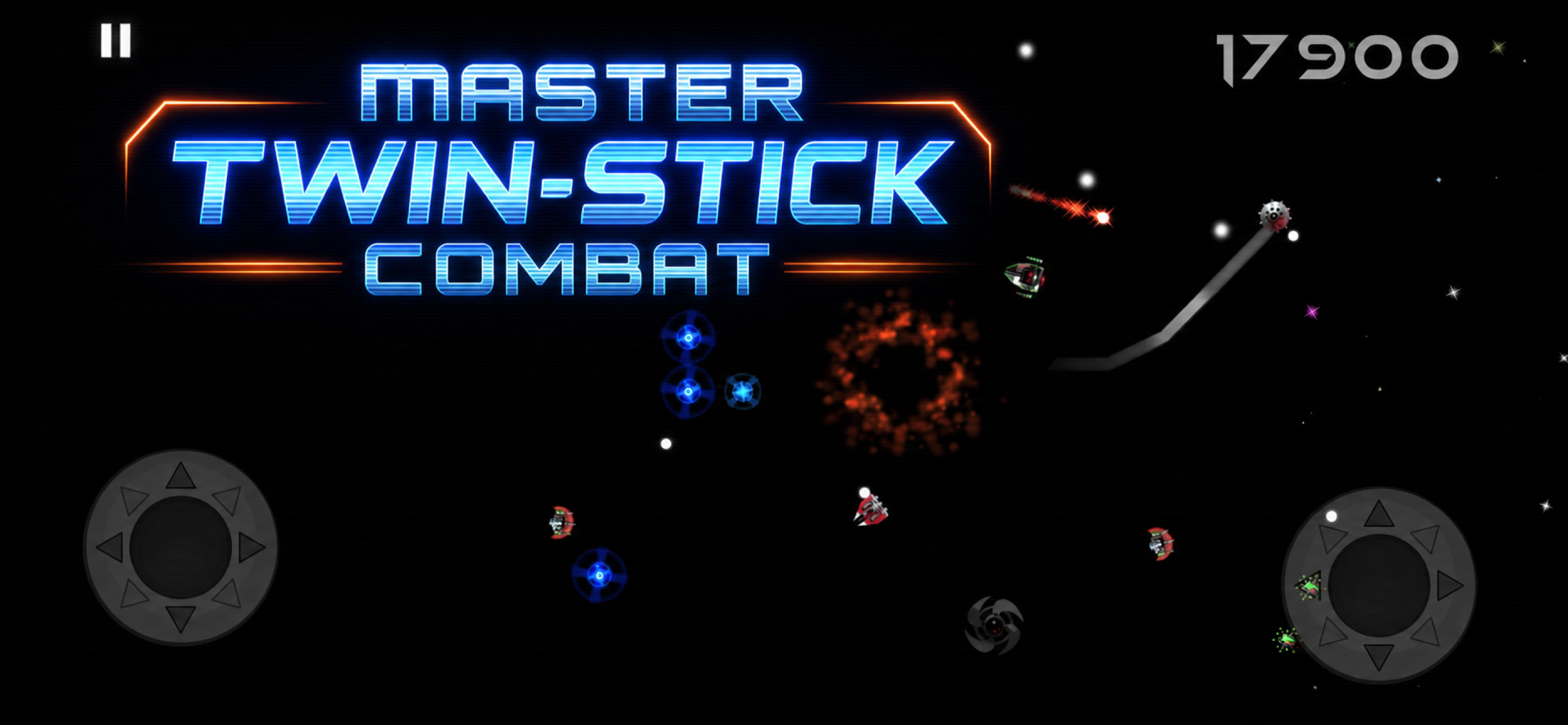 Space Bandits twin-stick combat with enemy ships attacking energy cores